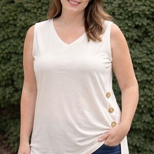 Mink Chic Sleeveless Cream Tank with Button Details- Super stretchy